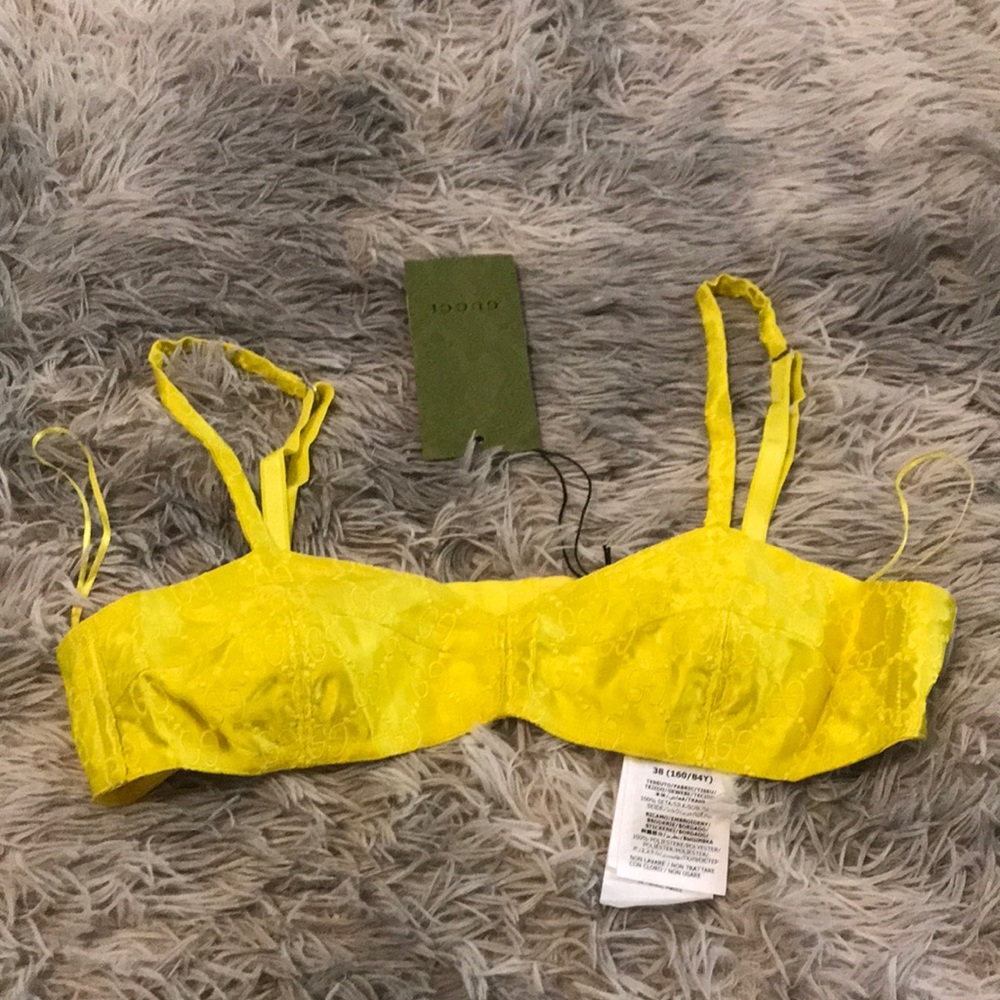 💛 New Authentic GUCCI Aria Embroidered Silk-Satin Bralette Size 38